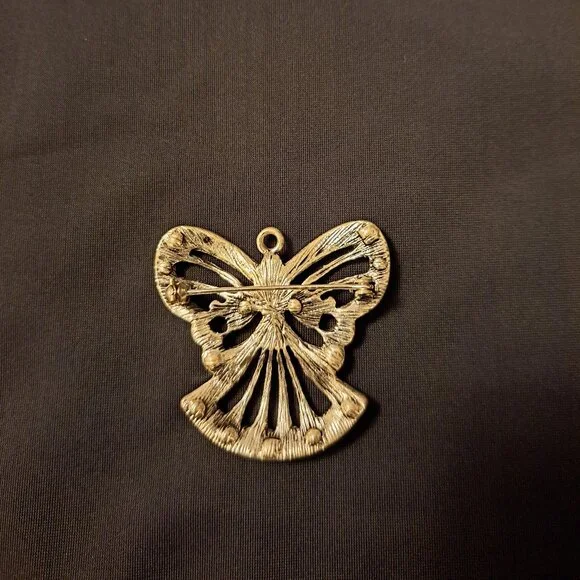 Vintage Silver Angel Brooch or Pendant With Iridescent Rhinestones - Picture 2 of 5